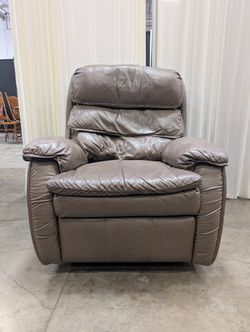 Brown Padded Leather Recliner with Rolled Arms