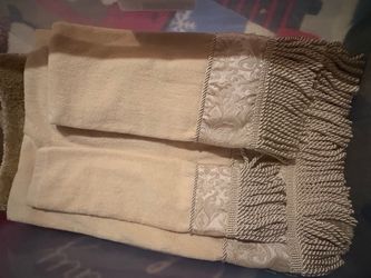 Decorative Bath Towels with Fringe Trim Set of 2