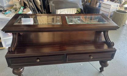 Dark Wood Coffee Table with Glass Top Inserts