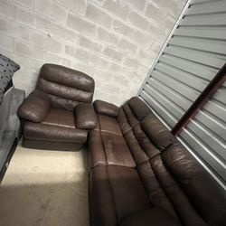 2 Set Brown Leather Couches 