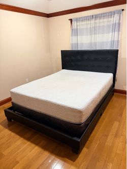 Queen Size Bed Faux Black Frame (mattress, frame, and box)