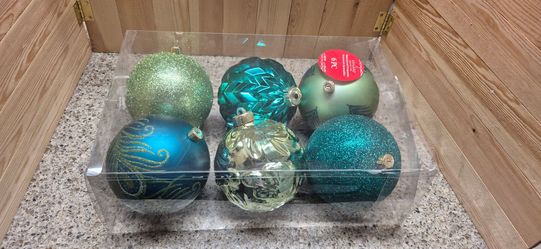 Ashland Christmas Shatterproof Ornaments Green Teal Blue 6 Pc Large 4.7" / 120mm