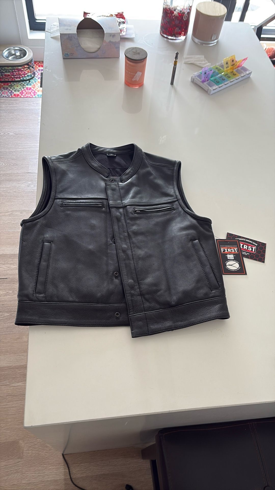 Black Leather Biker Vest