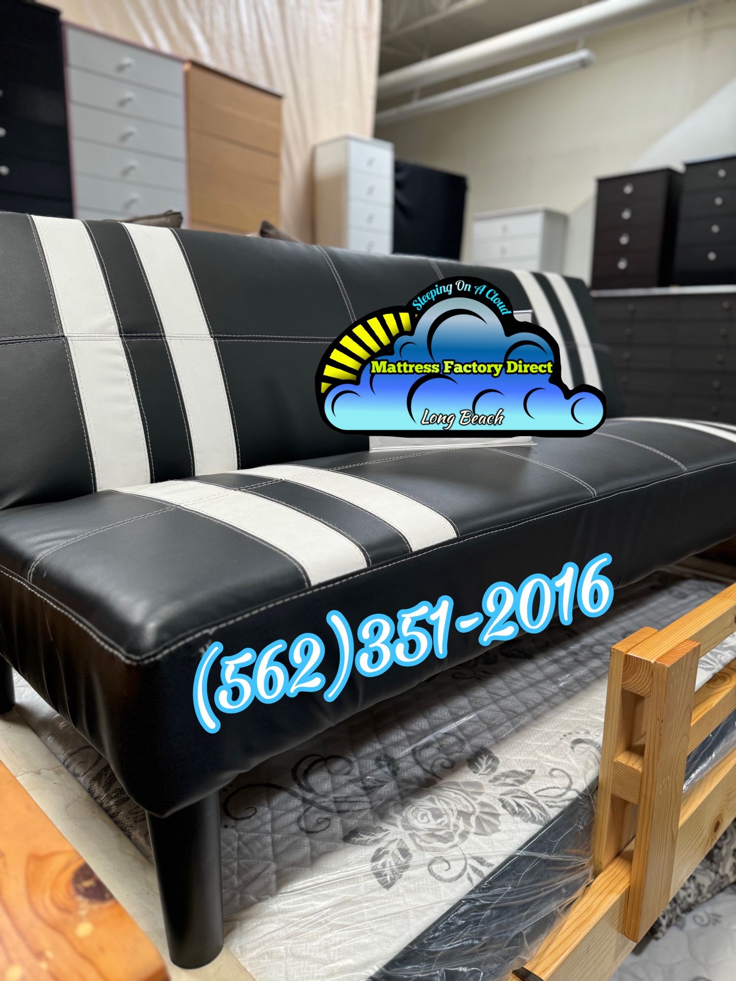 Black White Futon Couch Sofa Nuevo New Faux Leather 