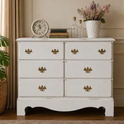 Awesome white and gold shabby distressed solid wood dresser