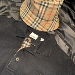 Burberry Shirt And Burberry Bucket Hat. Authentic 