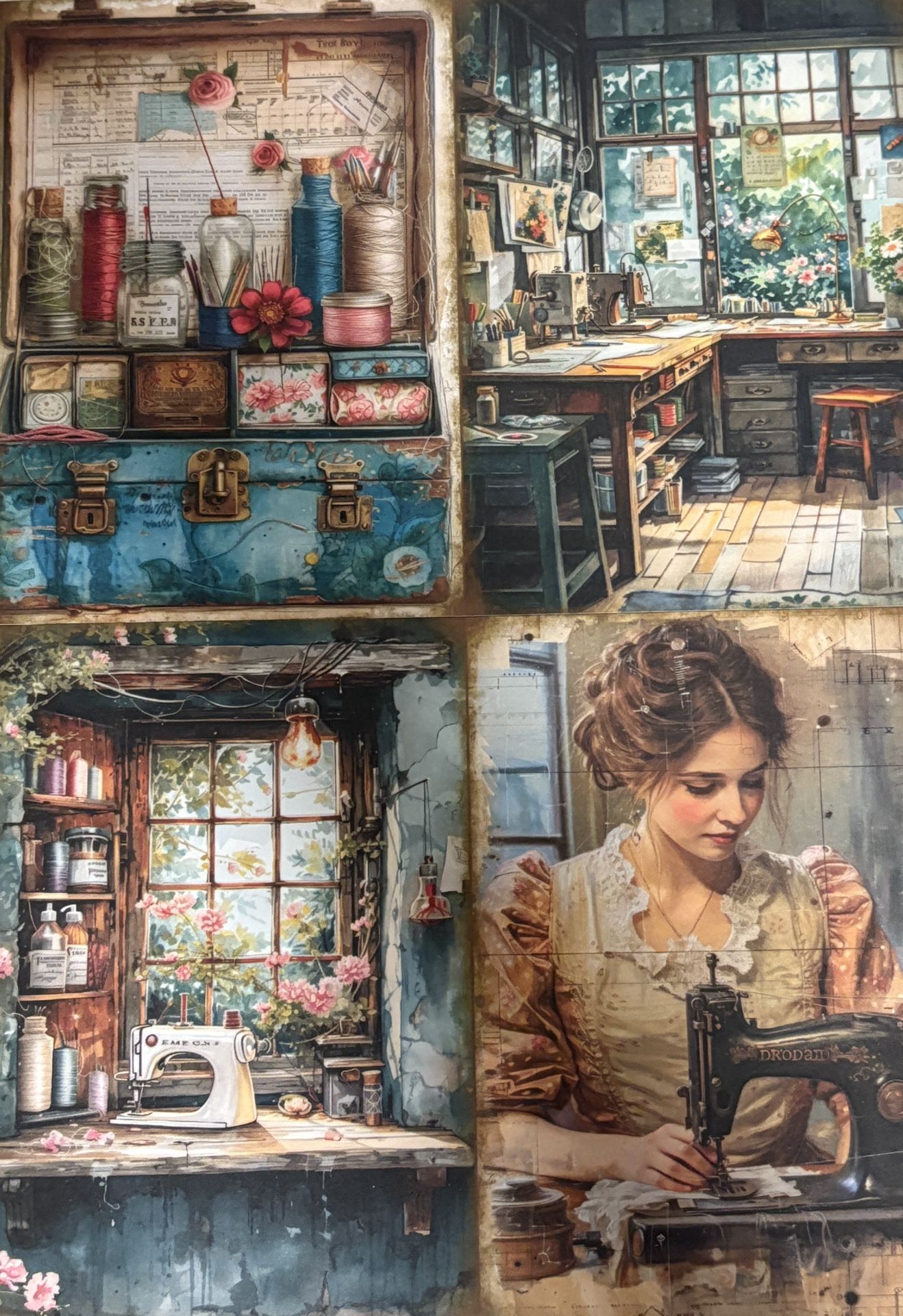 Set of 6 Vintage Seamstress, Sewing, Dress Making Ephemera 4” x 6” Prints