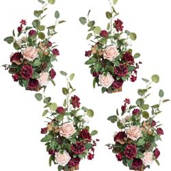 Ling's Moment 17.5" Tall Standing Artificial Flowers Arrangements 4pcs Fall Wedding Aisle Runner Chair Decorations Dusty Rose & Mauve Centerpieces for
