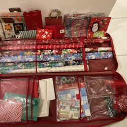 Wrapping Paper Organizer Filled w/  Christmas gift wrap, tissue paper, gift bags, tags, tape etc