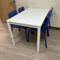 Office Breakroom Set - White Table + 4 Blue Chairs IKEA - $100 (OBO)