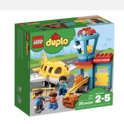 Bundle Lego Duplo Airport #10871, Police Motorcycle# 10967, And Green Build Plate #10980