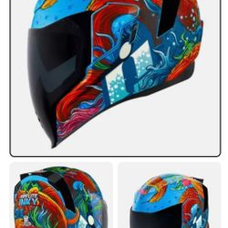 ICON AIRFLITE INKY CORAL SEA BLUE MOTORCYCLE HELMET + VISOR