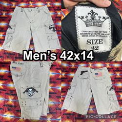 Vintage Y2K BLAC LABEL Men's Size 42x14 Beige Cargo Shorts Skater Grunge Baggy