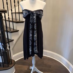 Free People dark blue  Strapless Bow-Front Empire Waist Mini Dress | Size M