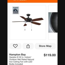 52” GAZEBO INDOOR OUTDOOR BLACK  CEILING FAN NEW