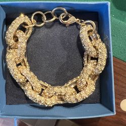 Extra Large Link Chain Bracelet is gold tone  with Gemstones, 7 inch