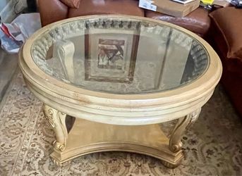 2 Ashley Furniture Ornate Round Glass Top Coffee Tables $175.00 OBO