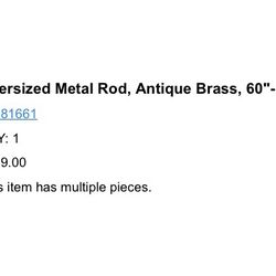 Brand New West Elm Oversized Metal Rod, Antique Brass, 60"-108"