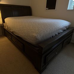 Queen sleigh bed with front and side storage