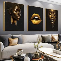 3pcs Unframed Modern Luxury African Woman Painting, Creative Canvas Poster,