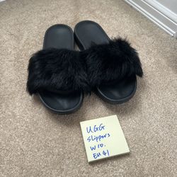 UGG Royale Black fur Slippers women's 10