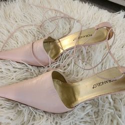 FIORANGELO PALE PINK POINTED TOE HEELS - IT 38 US 8 Leather Made In Italy 
