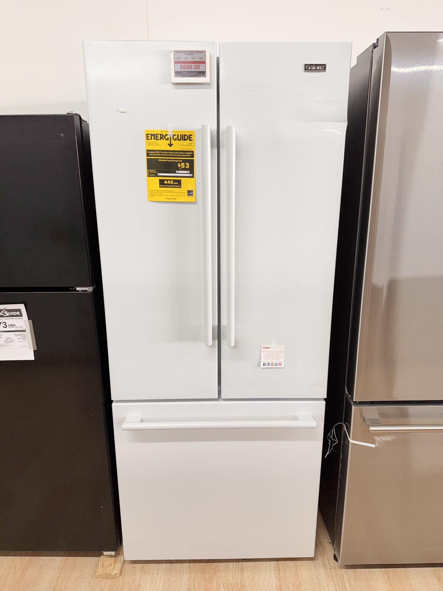 New GALANZ 16 cu. ft. White French Door Refrigerator GLR16FWEE16