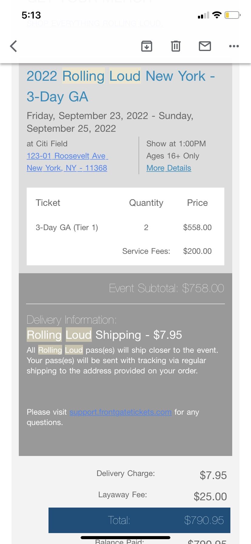 2 Rolling Loud Tickets 3 Day GA