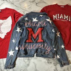 Miami University OH LOT - Custom Painted Jean Jacket, Sweatshirt, SS Shirt / Women’s Small