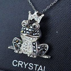 Crystal Silver Frog Necklace 