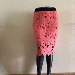 Hem & Thread Women’s Coral Floral Lace Skirt Size M