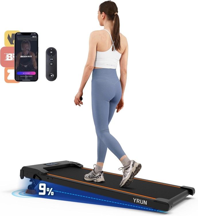 Walking Pad Under Desk Treadmill, 2.5HP Quiet Brushless Small Treadmill for Home and Office, Compact Portable Walking pad with Remote & App Control