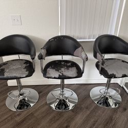 Set of 3 Bar Stools – Need Reupholstering, Fully Functional