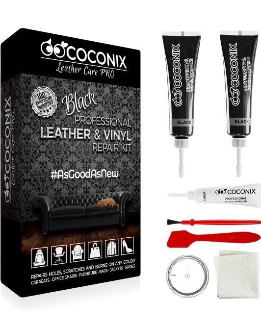 Black Leather Repair Kits for Couches - Vinyl & Upholstery Repair Kit for Car Seats, Sofa & Furniture - Liquid Scratch Filler Formula Repairs Couch Te