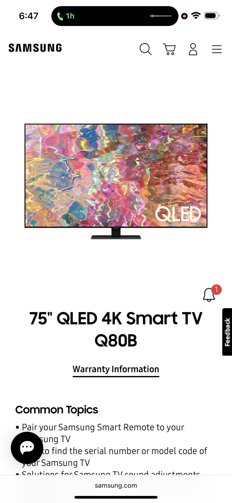 Samsung 75” QLED 4K Smart TV