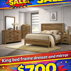Queen bed with  dresser and mirror