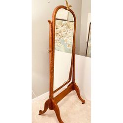 Beautiful Restored Antique c1900s CHEVAL Dressing Mirror Tall 70", Oak,  Beveled Glass with Eagle Crest Finial