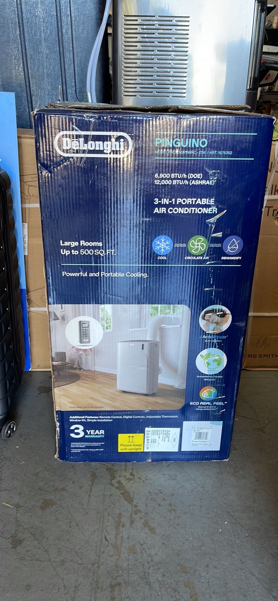 Delonghi 12000 BTU Portable Air Conditioners With Dehumidifier For Large Rooms Up To 500 Sq. Ft