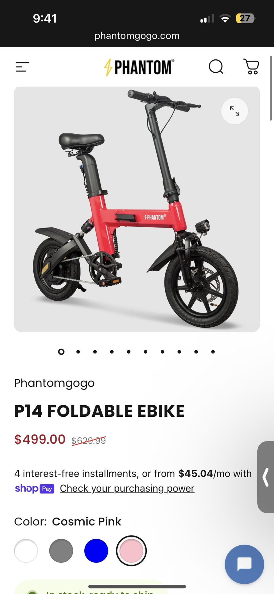 PHANTOM GOGO P14 E-BIKE (RED) NEW
