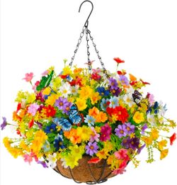 Artificial Flower Hanging Basket with Butterfly Outdoor/Indoor