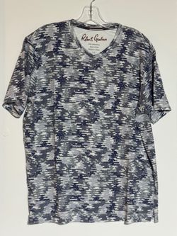 Robert Graham Blue/White V-neck camo/geometric polo Large