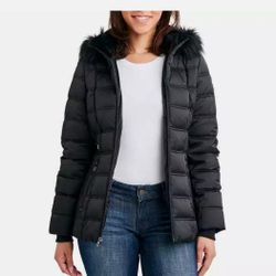 Nautica~COAT~LG~Ladies' Puffer Jacket~Faux Fur Trim~ BLACk.XL,,,small