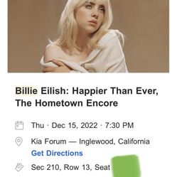4 Tickets For Billie Eilish At The Kia Forum ($120 Premium Seats)