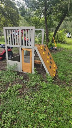 Wooden Kids Outdoor Playset with Climbing Wall