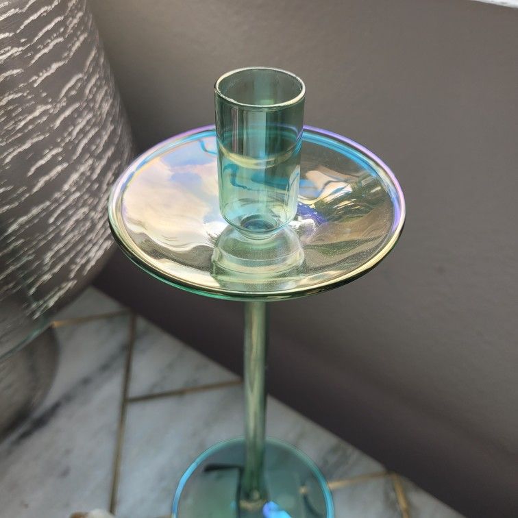 Green/Blue Glass Candle Holder