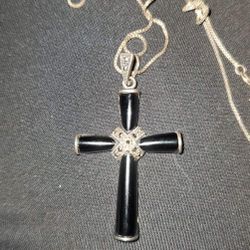 Large Cross Sterling Silver Necklace With 30" Chain.