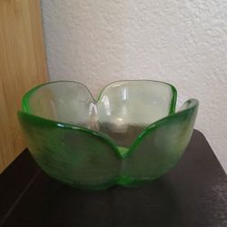 Murano Or Style Green Glass Petal Bowl 