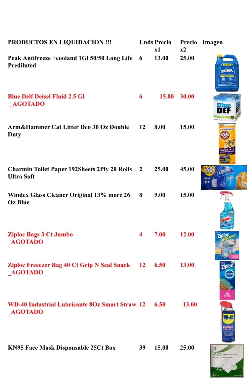 Precios de liquidación! Productos para carro, casa y cuidado personal.