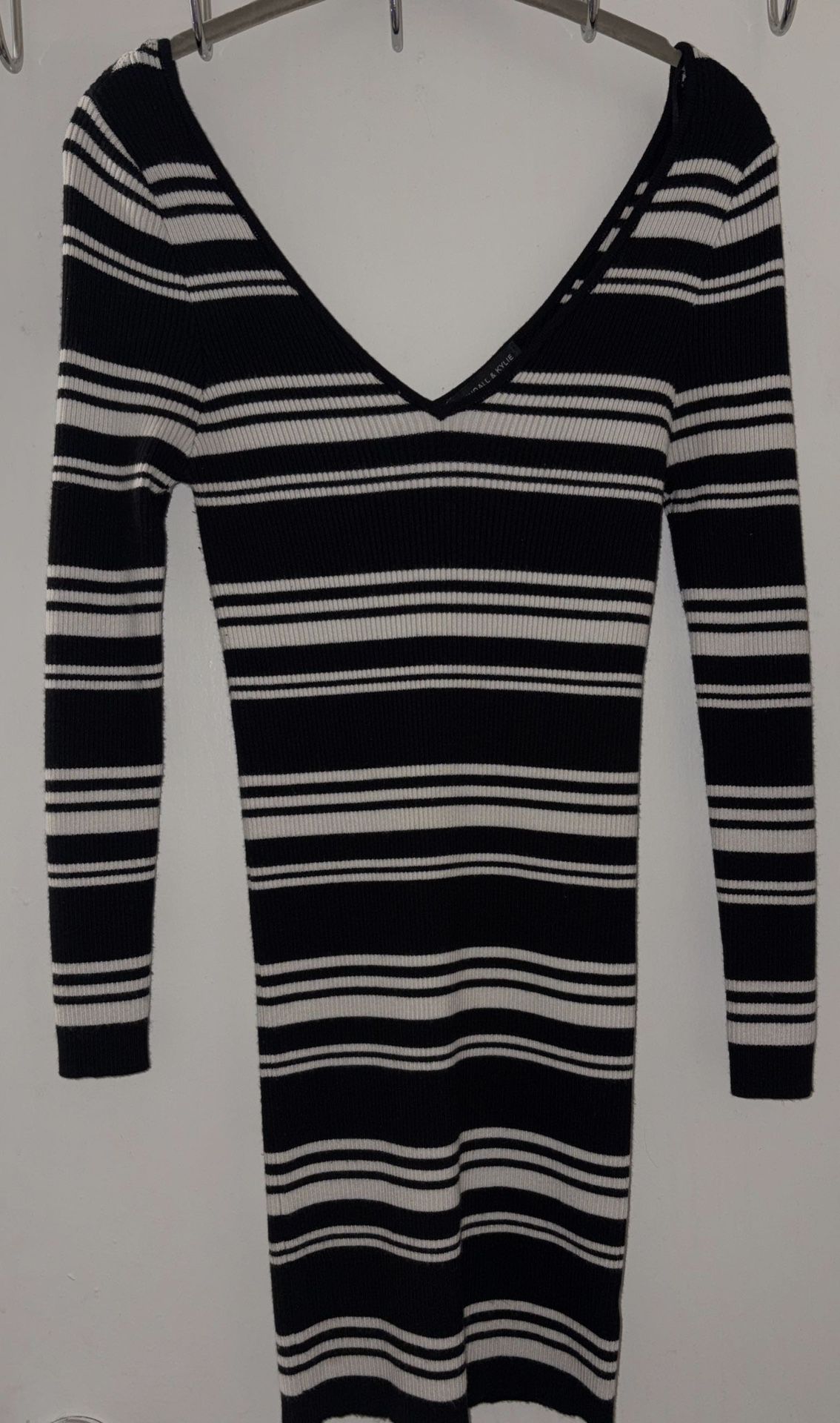 Kendall & Kylie Black and White Striped Knit Dress