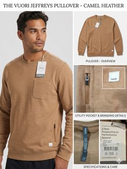 VUORI The Jeffreys Pullover Camel Heather Brown Color
